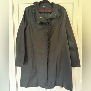 Black DKNY Trench Coat with Ruffled Collar size XL